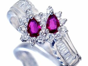 1円～【ジュエリー極】良質ピンキッシュレッドカラー！良質天然ルビー0.45ct＆ダイヤモンド0.56ct 高級Pt900リング w4693kllm【送料無料】