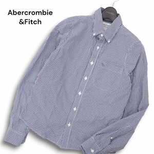 Abercrombie&Fitch アバクロンビー＆フィッチ 通年 長袖 胸刺繍★ ボタンダウン チェック シャツ Sz.S　メンズ ネイビー　C4T07503_8#C