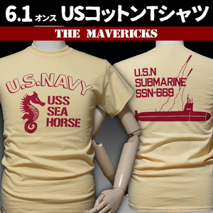 Tシャツ L メンズ 半袖 ミリタリー 米海軍 NAVY サブマリン MAVERICKS ブランド クリーム