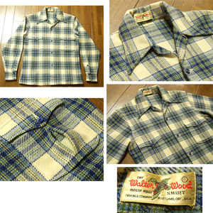 ヴィンテージ Walter Wood Wool シャツ S/ 40s,DRAPER,30s,アールデコ,ロングポイント,ワーク,Shirt,インパーテッド プリーツ,アンティーク