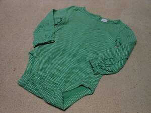 ∮1898　90cm babyGAP 長袖ショートオール　緑×ドット