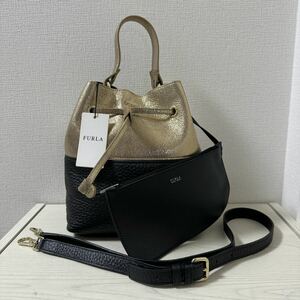 【大幅値下げ】【新品同様】フルラ FURLA STACY ステイシー　2wayショルダーバッグ ブラック×ゴールド　ハンドバッグ