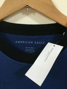 セール! 正規品 本物 新品 アメリカンイーグル 上品 オシャレ バイカラー Tシャツ AMERICAN EAGLE 高見え 高級感あり! ネイビー系 XS ( S