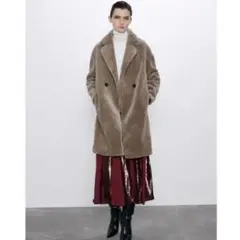 【極美品】ZARA テディベア ロングチェスターコート エコファー モカ S～M