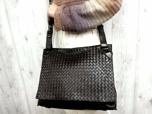 極美品 BOTTEGAVENETA ボッテガヴェネタ イントレチャート ショルダーバッグ トートバッグ バッグ レザー 茶 A4収納可 メンズ 77825