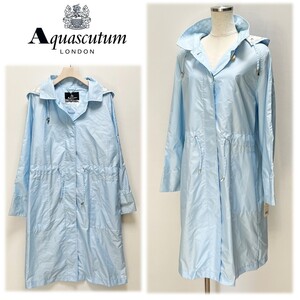 《Aquascutum LONDN アクアスキュータム》新品 フード取り外し可能 超耐久性素材使用 レインコート レインウェア 雨具 保存袋付 M～L S0095