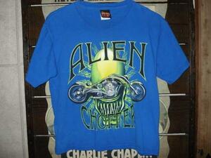 一撃落札★古着★ALIEN CHOPPER★Tシャツ★青★T-39★★M★ちびT★★アメリカ★ビンテージ★USA★ハーレー★バイク★