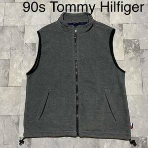 90s Tommy Hilfiger トミーヒルフィガー フリースベスト USA企画 ヴィンテージ フルジップ グレー サイズL相当 玉FS1105