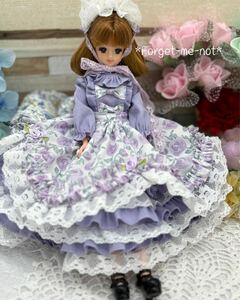 *Forget-me-not*てしごとや☆送料無料☆薄紫リボンワンピ×花柄エプロンセット☆ジェニーサイズ☆Liberty☆handmade☆一点物☆