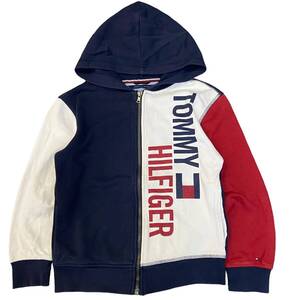 Kids Tommy Hilfiger スウェット パーカー トミーヒルフィガー ロゴ フーディ 110 程度 USA 5程度 ロゴ 刺繍 キッズ ジップアップ