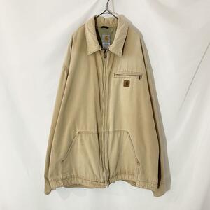 XL 古着 00s Carhartt カーハート ダックジャケット ワークジャケット スイングトップ デトロイト 革パッチ 革ロゴ ベージュ ブラウン