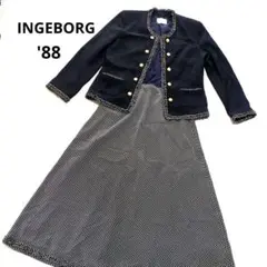 【希少】INGEBORG　88年 スーツ　水玉　フリル　ジャケット ノーカラー