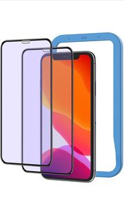 【訳あり　中古品】　ガラスフィルム ブルーライトカット iPhone11 用 iPhone XR 用 保護フィルム 全面保護 ガイド枠付き 2枚セットNo.3177