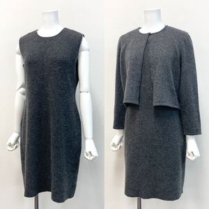 Ja15《カシミヤ100%》FOXEY BOUTIQUE フォクシーブティック アンサンブルニット ツインニット 40 フォーマル 無地 グレー レディース