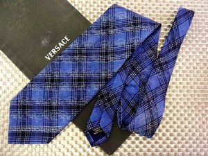 ♪36202D♪状態並品♪【雷文 チェック 柄】ヴェルサーチ【VERSACE】ネクタイ