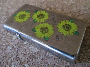 ZIPPO 『Sun Flower ひまわり Silver Plate』1993年12月製造 向日葵 ソフィア・ローレン スリムタイプオイルライター ジッポー 廃版激レア