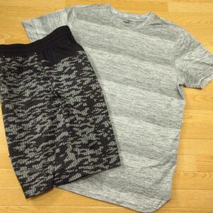 ◎美品！PUMA RUN プーマ L 上下セット◆ジャージ / 半袖 Tシャツ&ハーフ ショートパンツ 速乾！◆メンズ グレー迷彩◆BA0382