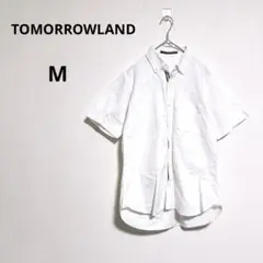 『トゥモローランド』半袖ボタンダウンシャツ（M）ホワイト　ネイビー　綿　コットン