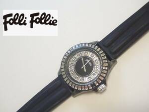 Folli Follie (フォリフォリ)　黒ベルト　ラインストーン　腕時計　ウォッチ