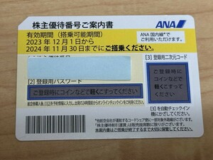 ANA 株主優待番号ご案内書★有効期限2024年11月30日までに搭乗★全日空 国内線 優待券★番号通知