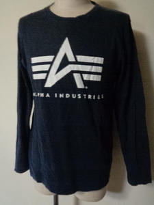 アルファ Alpha Industries ロゴ 長袖 Tシャツ ロンT ネイビー M ミリタリー 定番 無骨 アメカジ バイカー ストリート