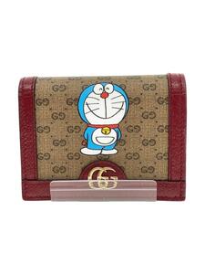 GUCCI◆GGスプリーム/ドラえもん/2つ折り財布/レザー/キャメル/ブラウン/茶色/レディース