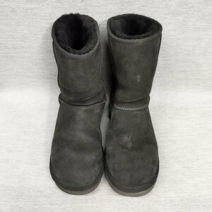 Z444 UGG アグ クラシック ショート ブーツ 24.0cm ブラック 裏 ボア ムートン シープスキン CLASSIC SHORT II 5825 スエード