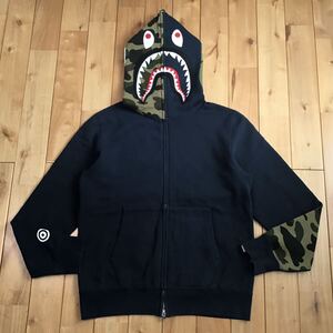 1st camo green × NAVY 袖切り替え シャーク パーカー Mサイズ shark full zip hoodie a bathing ape BAPE エイプ ベイプ 迷彩 i45al