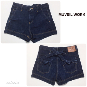 MUVEIL WORK ミュベール . バックリボン デニム ショートパンツ インディゴ ３６ 送料無料