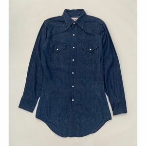 k340 美品 70s ビンテージ アメリカ 製 wrangler 白タグ デニム ウエスタン シャツ 27WM 14 1/2 32 vintage ラングラー USA shirt Western