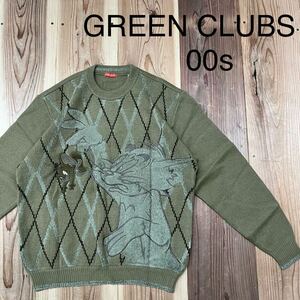 00s GREEN CLUBS グリーンクラブ ライカ TOM&JERRY トムとジェリー ビッグ刺繍ロゴ レトロ カーキ サイズ4 (L) 玉mc2669