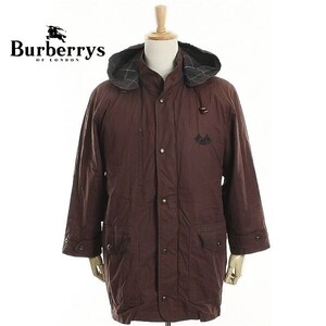 A4420/美品 秋冬 BURBERRY バーバリー コットン チェック フード ライナー付き ステンカラー ダウンコート M 赤 茶/メンズ ジャケット