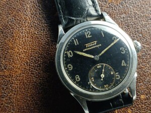 OH済み！1940年代 Tissot 大型33.5mm径オールSS防水ケース! オリジナル黒ミラー文字盤！ 名機cal.27T-1搭載！