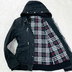 希少L!!バーバリーブラックレーベル ブルゾン ノバチェック フード ミリタリージャケット キルティング ダウン 秋冬 BURBERRY BLACK LABEL