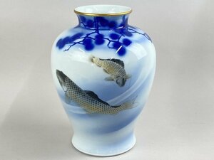 ab456 オールド 深川製磁 花瓶 有田焼 松鯉 双鯉 鯉 金彩 色絵 染付 花器 壺 飾壷 花生 オールド深川