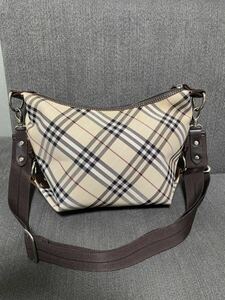 美品 BURBERRY Blue label バーバリー ショルダーバッグ ノバチェック ブラウン ベージュ レザー キャンバス 斜め掛け レディース 1円〜