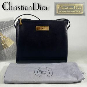 MJ240705-1【希少美品】ChristianDior オールド クリスチャンディオール ショルダーバッグ レザー CDプレート ブラック×ゴールド