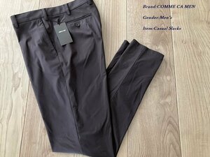 新品サンプル COMME CA MEN コムサメン【メリルハイテンション】カラースリムシルエットパンツ 17ブラウン Mサイズ 25PG20 定価28,600円