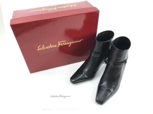 Salvatore Ferragamo サルヴァトーレ フェラガモ ガンチーニ ショートブーツ 5 1/2 黒 ブラック 約22.5cm レディース Y12-06-A★