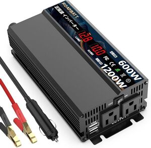 インバーター 正弦波 12v 100v 600W 瞬間出力1200Ｗ DC12V（直流）をAC100V（交流）に変換 2.4AUSB MAX3.4A ポート、ACコンセント電源2口