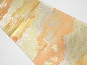 146469# 【1円～】アンティーク　道長取りに露芝・菱・草模様織出し袋帯（材料）