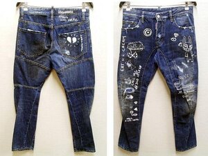 ◇即決[46]DSQUARED2 15SS TIDY BIKER JEAN グラフィティ ペイント加工 落書き デニム スリム S71LA0926 タイディバイカー パンツ■6081