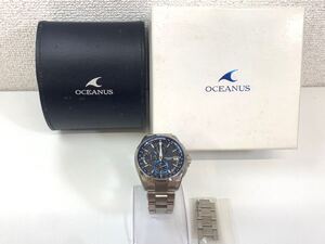 【不動】CACIO カシオ OCEANUS オシアナス 0CW-T2600 クロノグラフ デイト 電波ソーラー 黒文字盤 青枠 メンズ 腕時計 箱あり SY