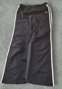 【1】 adidas アディダス 刺繍 パンツ ジャージ下 ロゴ白 レディースＭ CLIMALITE 黒 ブラック 　
