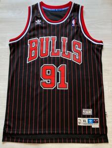 【希少】 NBA デニス・ロッドマン RODMAN ＃91 BULLS シカゴ・ブルズ ★adidas アディダス ストライプ ユニフォーム ジャージ XL