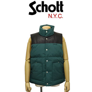 Schott (ショット) 2257006 CLASSIC LEATHER COMBI DOWN VEST クラシック レザーコンビ ダウンベスト 140GREEN XXL