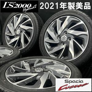 21年製美品★スペーシアカスタム純正アルミ&165/55R15 GOODYEAR EAGLE LS2000 HybridⅡ 4本 №240606-S1 ワゴンR等/4H 100*スズキ 15インチ