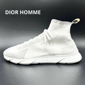 1円 【未使用級】 DIOR HOMME ディオールオム メンズ ファブリックニット ハイカット ソックススニーカー シューズ 靴 ホワイト 28cm相当