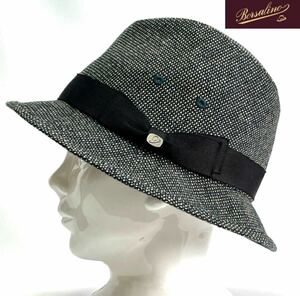 【美品】Borsalino ボルサリーノ 日本製 モダン&シック プレートロゴ付きウールハット size 60cm