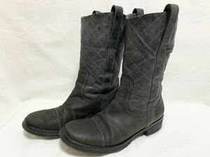 希少 シャネル CHANEL ココ マーク CC キルティング ワイルドステッチ レザー ロング ショート ブーツ 35 21.5cm～22cm前後 マトラッセ 黒